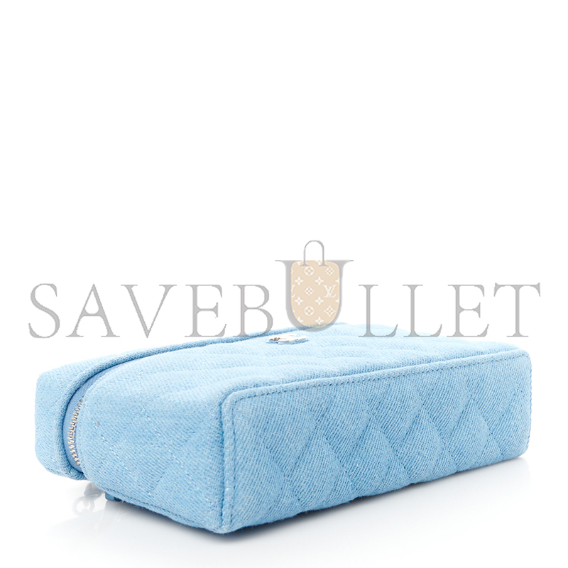 CHANEL DENIM QUILTED TOP HANDLE SLIM VANITY CASE WITH CHAIN BLUE AP4385 (19.5*17*5cm)